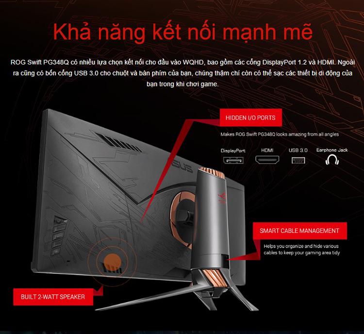 Màn Hình Game Cong ASUS ROG Swift PG348Q 34 inch 2K Ultra Wide (2048 x 1080) 5ms 100Hz G-Syns IPS - Hàng Chính Hãng
