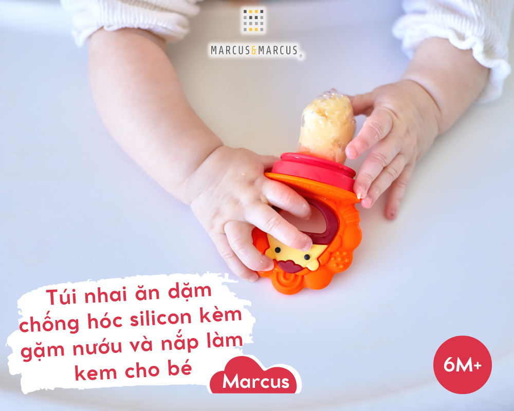 Túi nhai ăn dặm chống hóc silicon kèm gặm nướu và nắp làm kem cho bé Marcus & Marcus, từ 6 tháng - Marcus