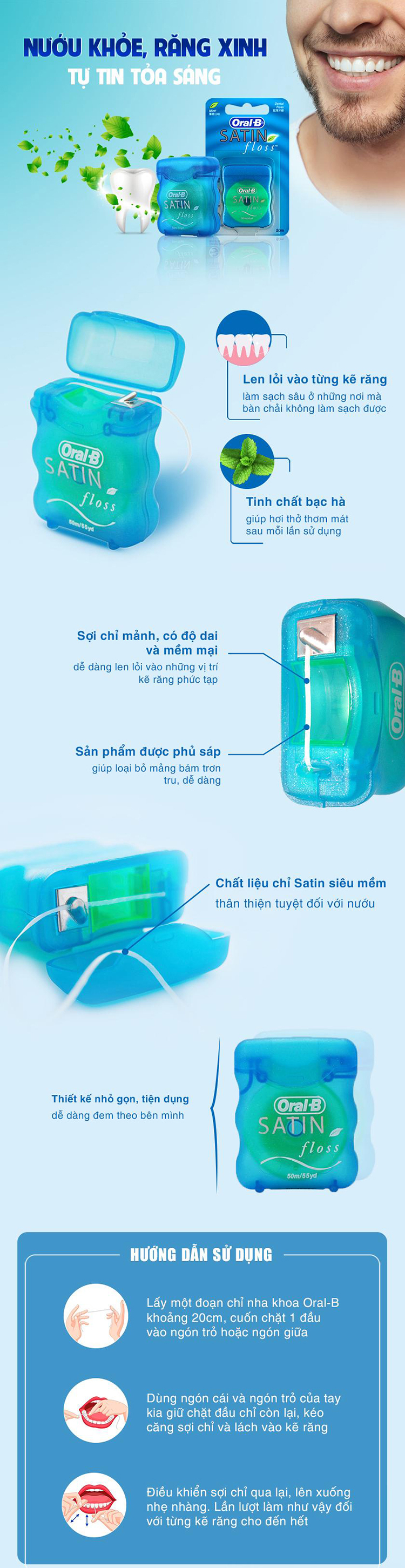 Chỉ Nha Khoa Oral-B Floss Satin Gentle For Gum 50M