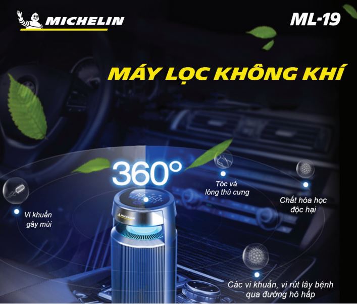 Máy lọc không khí và khử mùi xe hơi Michelin ML-19 - Hàng chính hãng