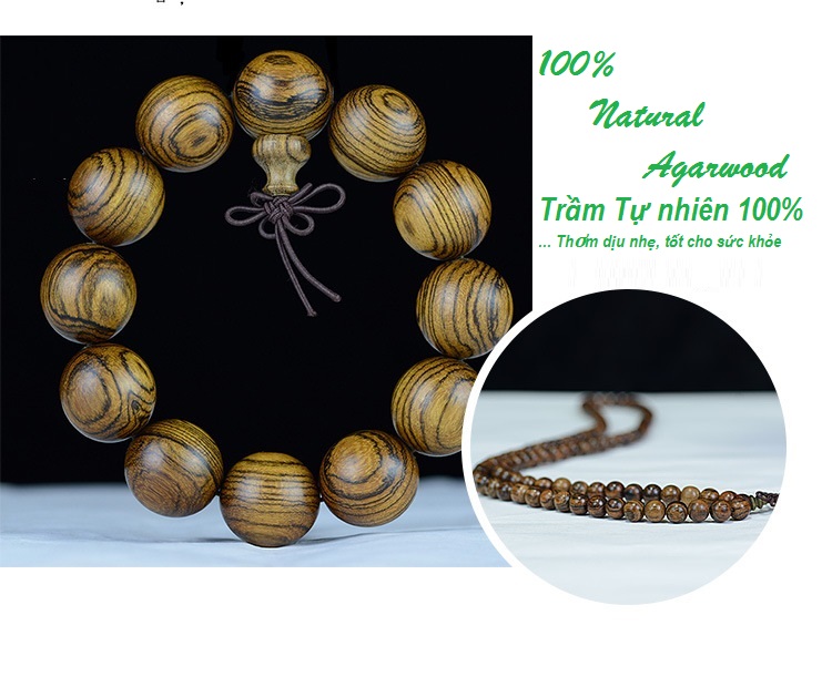 Set Vòng đeo tay Gỗ Trầm Hương Tự Nhiên, Kèm Hộp đựng Hoa hồng