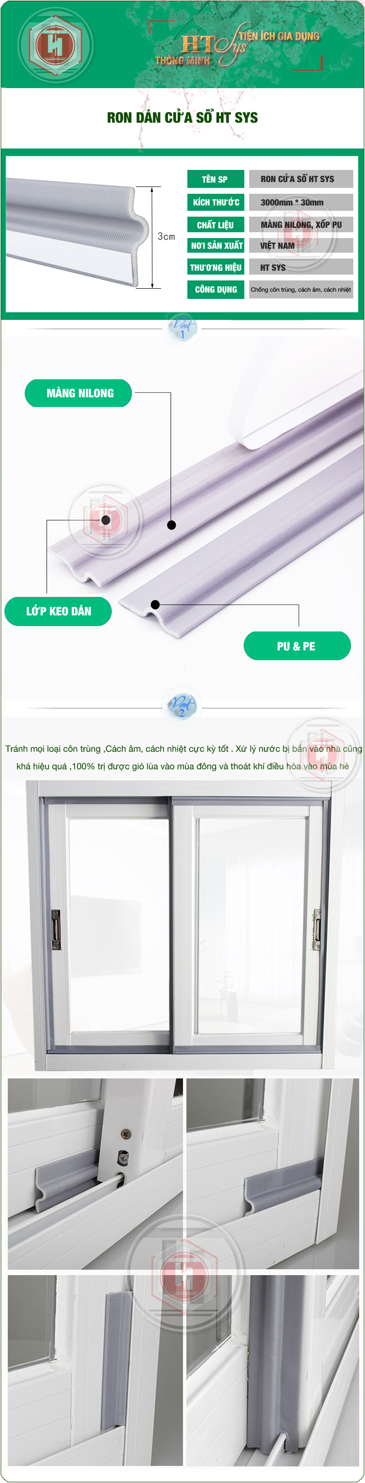 Cuộn Ron Dán Che Khe Cửa,Chân Cửa HT SYS - Chống Nước - Chống Gió Lùa - Chống Ồn - Bụi Bẩn - Ngăn Côn Trùng Cuộn Dài 3 Mét