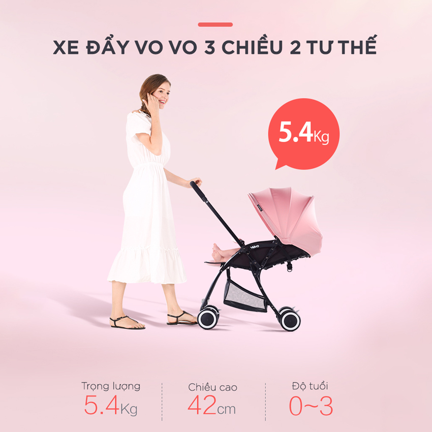 Xe đẩy em bé Vovo 2 chiều 2019, chât liệu hợp kim platinum, tải trọng 50 kg, đệm nằm thiết kế chống cong vẹo cột sống của bé 3