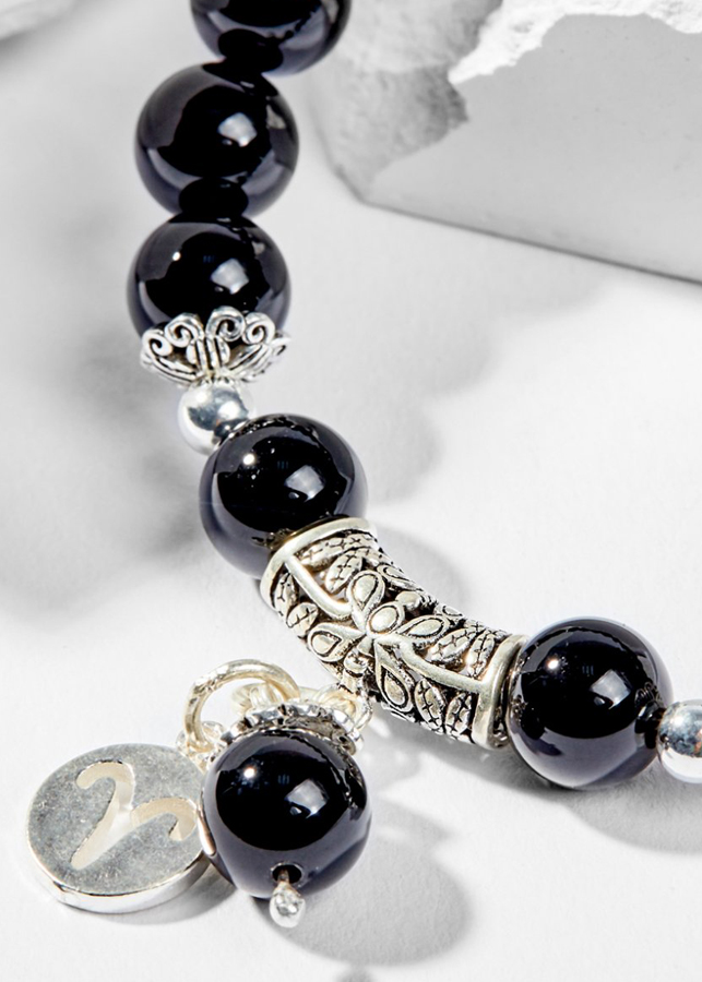 Vòng Tay Phong Thủy Đá Obsidian Phối Charm Cung Hoàng Đạo Bạch Dương (8mm) Mệnh Thủy, Mộc