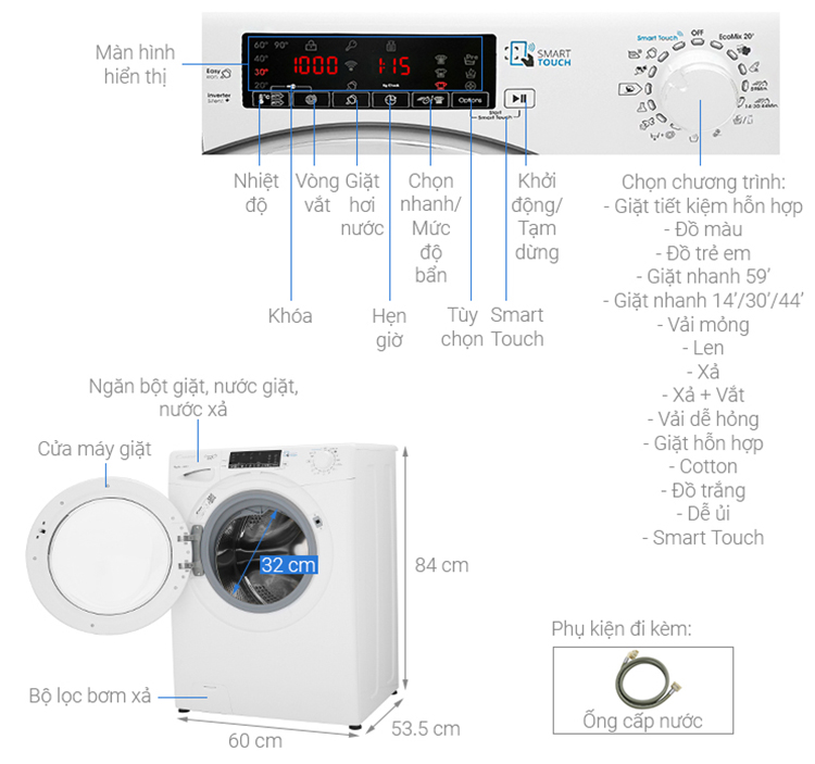 Máy Giặt Cửa Trước Inverter Candy GVS 149THC3/1-04 (9kg) - Hàng Chính Hãng - Chỉ Giao tại HCM