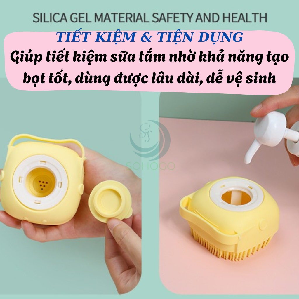 Bàn Chải Tắm Hình Thú Đáng Yêu Cho Bé – Chăm Sóc Da Nhẹ Nhàng Dụng Cụ Tắm Gội Silicon Đa Năng – Bóp Là Ra Bọt Cọ Tắm Silicon Tạo Bọt Có Hộp Đựng Xà Phòng Bàn Chải Massage Cơ Thể Silicon Mềm – Không Cần Tạo Bọt Tay