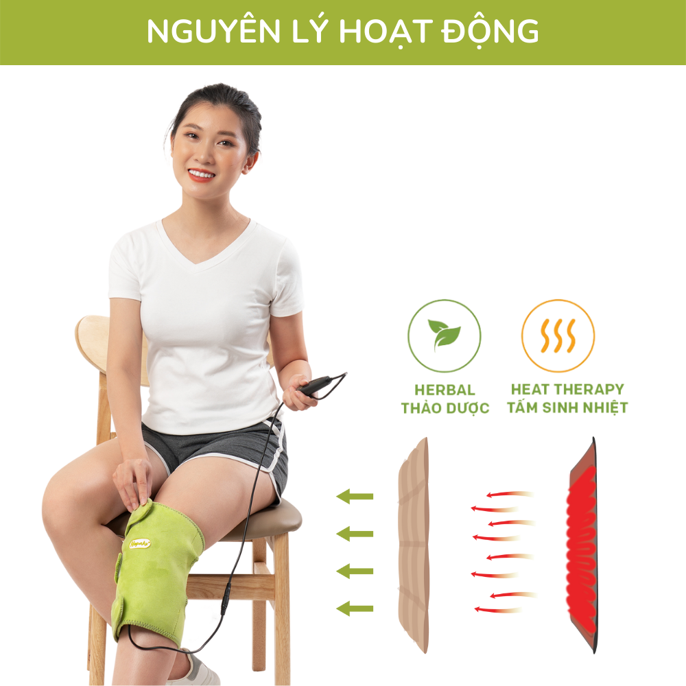 bộ đai chườm nóng thảo dược giảm đau đầu gối dùng điện - hapaku 1