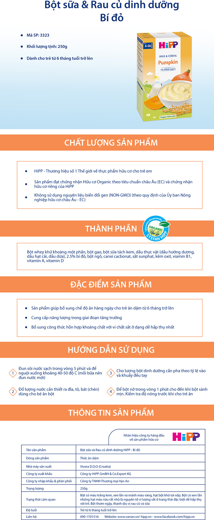 Combo 2  Bột Sữa Và Rau Củ Dinh Dưỡng Hipp Vị Bí Đỏ 3323 & Bột Dinh Dưỡng Hoa Quả Tổng Hợp (Táo, Chuối, Lê, Mơ) Hipp 250g - 3141 - Tặng Kèm 1 Yếm Ăn Dặm Hipp