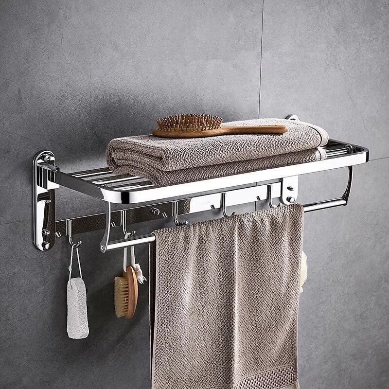 giá treo khăn tắm - vắt khăn phòng tắm 2 tầng inox sus304 dày hàng xịn có thể gấp đứng - bản dài 59cm 1