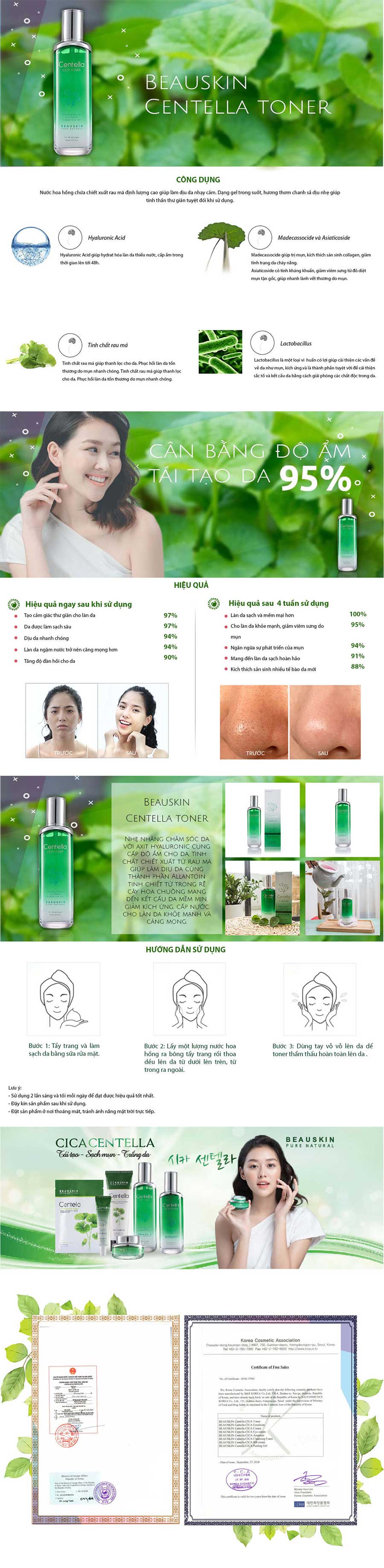 Nước hoa hồng Beauskin Centella Cica Toner (120ml)