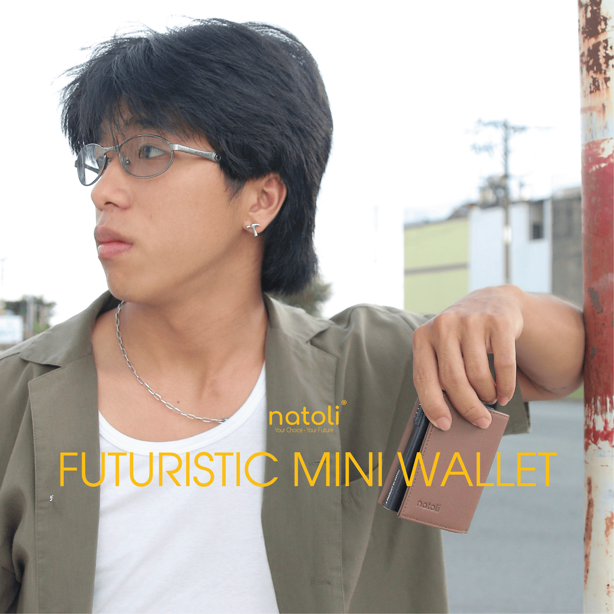 Ví nam nữ mini thông minh thương hiệu Natoli gập 3 đựng thẻ cao cấp - Futuristic Mini Wallet V8  