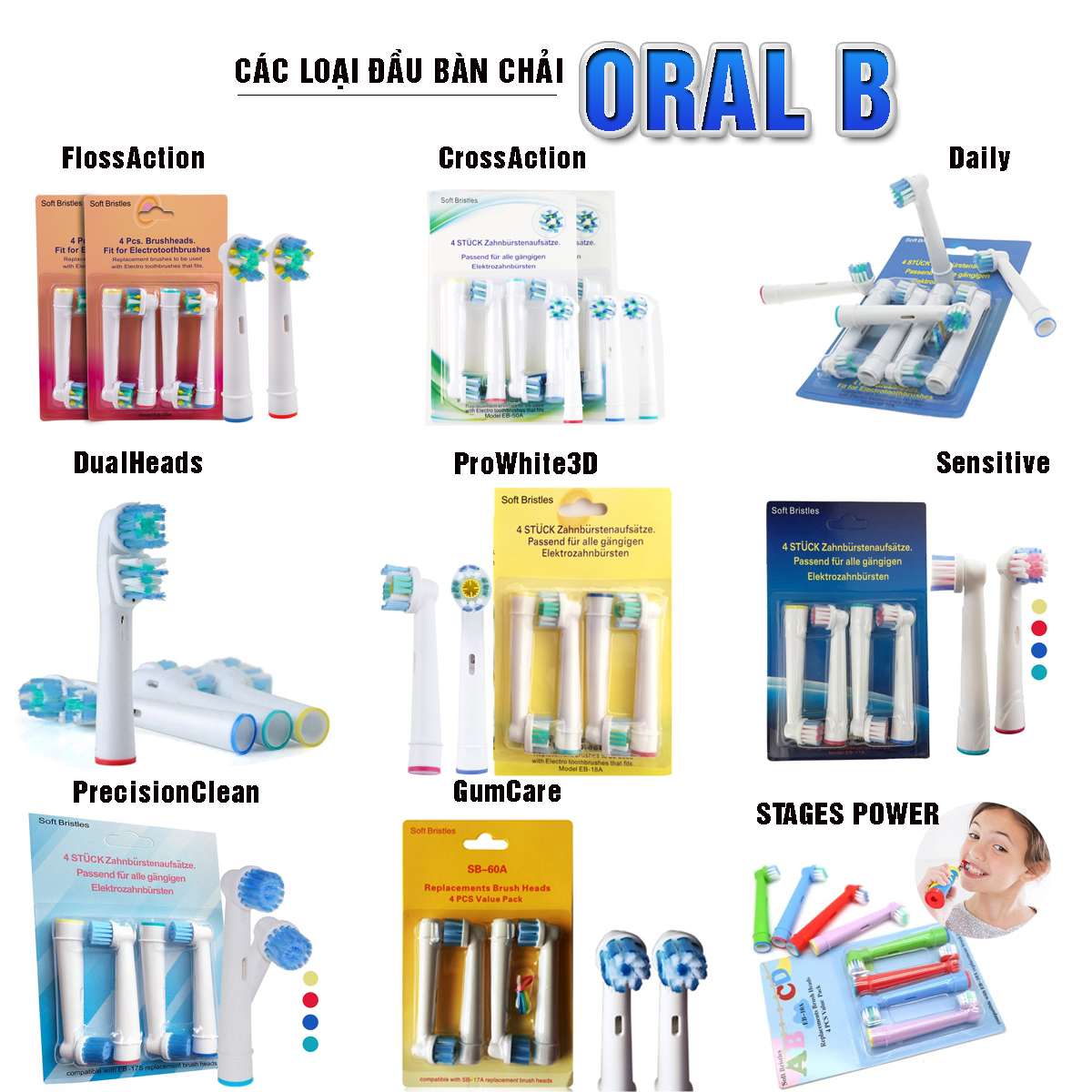 Bộ 4 đầu bàn chải đánh răng điện - cho máy Braun Oral B, EB-17S Cho Răng bị vôi hóa Tác động kép - Xuất xứ Đức 2