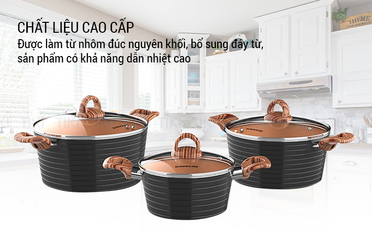 Bộ Nồi Ceramic Đáy Từ Sunhouse SHG2003MCA - Đồng