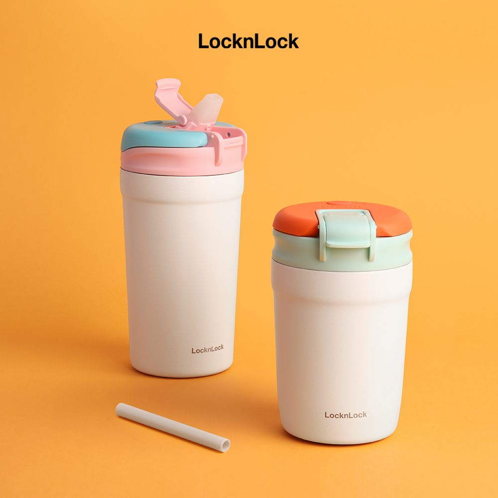 Bình giữ nhiệt LocknLock 320ml LHC4290YRED thép 316L, Hàng chính hãng, nắp bật hai chiều, có ống hút - JoyMall
