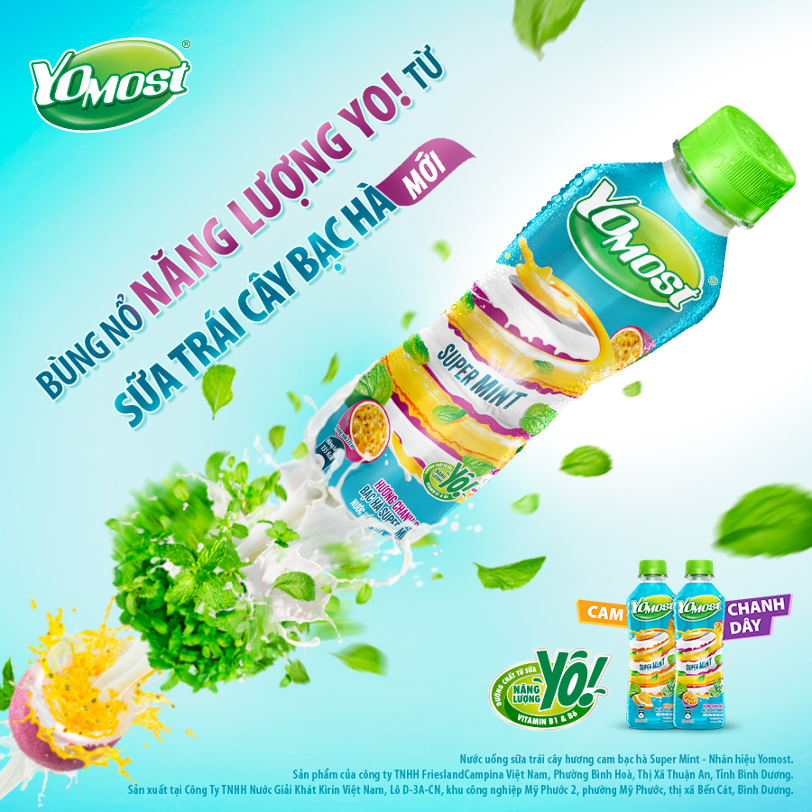 Thùng 24 chai Yomost Sữa Trái Cây Cam Bạc Hà (270ml/Chai)