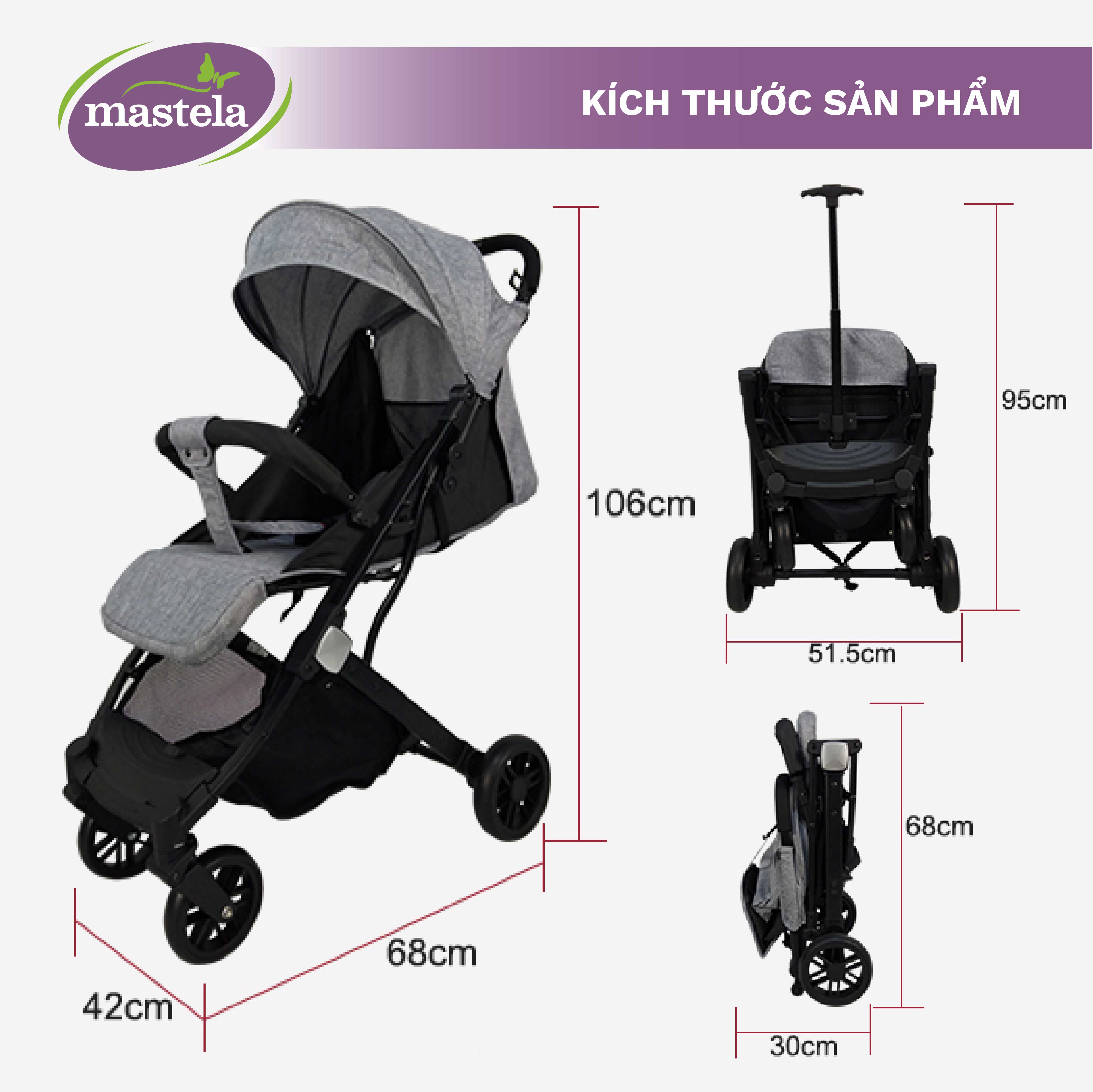 Xe đẩy gấp gọn cho bé Mastela HN-275 - Xe đẩy em bé sơ sinh cao cấp với tay kéo du lịch tiện lợi và khung aluminium siêu bền bảo hành 12 tháng