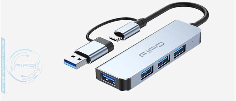 HUB Type C FIRO và HUB USB 3.0 FIRO 4 in 1 to USB 3.0, USB Type C - Bộ Chia USB 3.0 FIRO - Hub FIRO - Hàng Chính Hãng FIRO