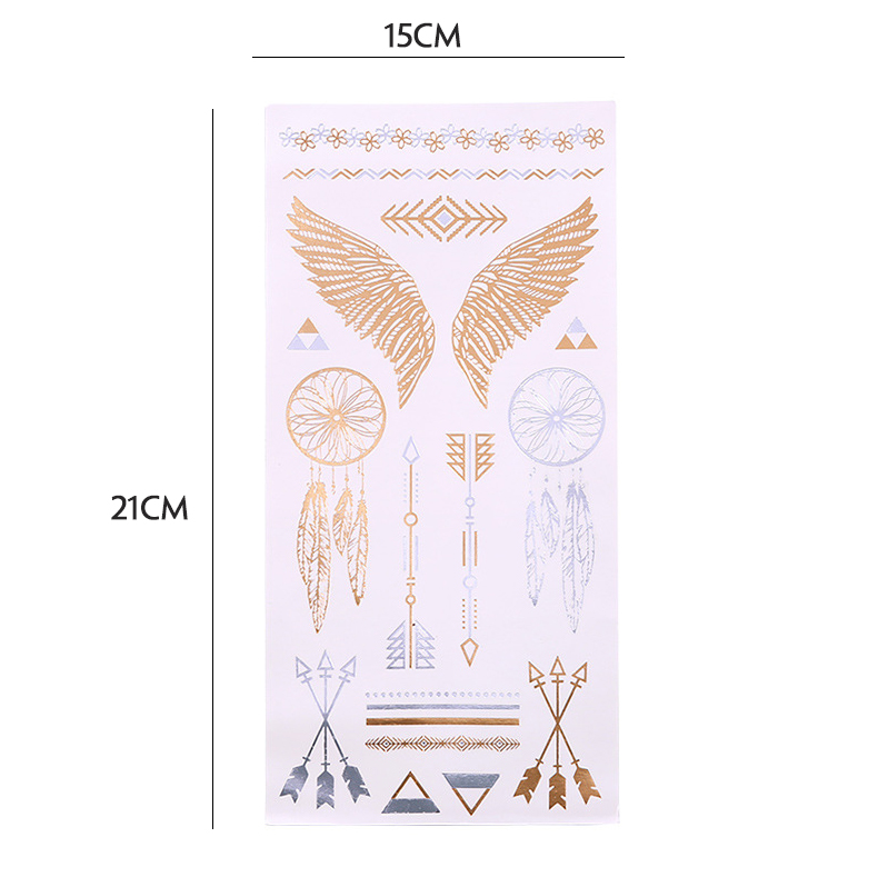 Combo 8 tờ hình xăm dán nhũ ánh kim nghệ thuật 3D họa tiết henna 21*15cm