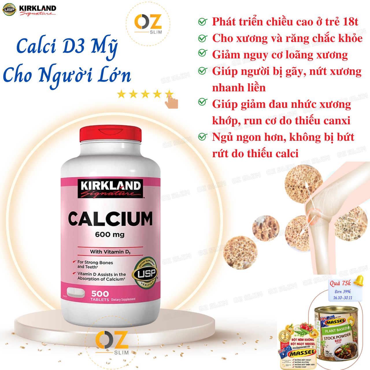 Calci D3 Mỹ Cho Người Lớn Kirkland Signature Calcium 600mg With Vitamin D3