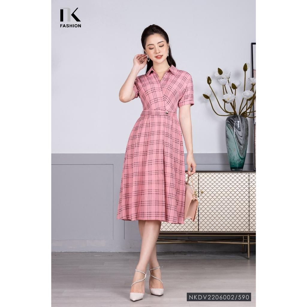 Đầm Tay Cánh Dơi NK Fashion Thiết Kế Xếp Ly Hoạ Tiết Kẻ Ô Xinh Xắn, Chất Vải Mềm Nhẹ NKDV2206002