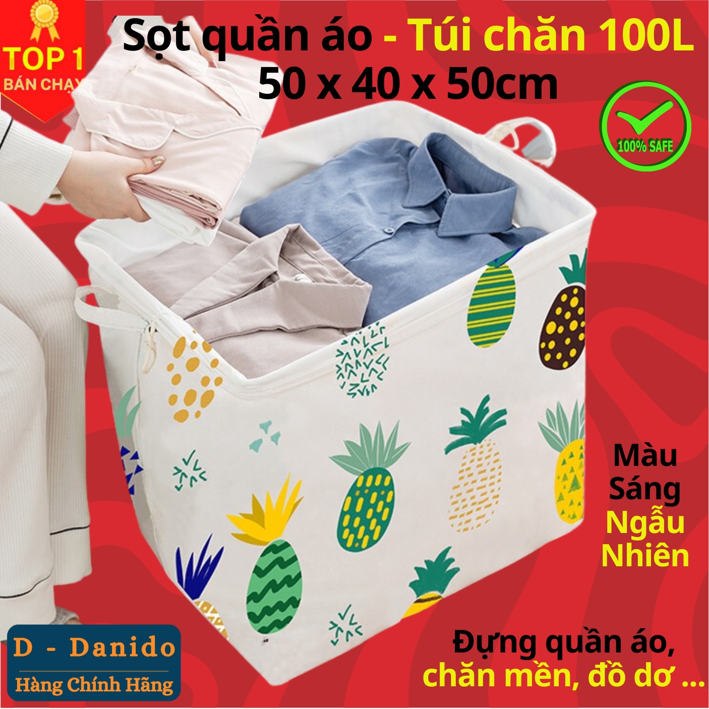 Túi vải Canvas đựng quần áo - Sọt đựng đồ túi chăn 100L cao cấp gấp gọn, chống thấm nước - Giỏ đựng đồ, chăn mền  - Chính hãng D Danido