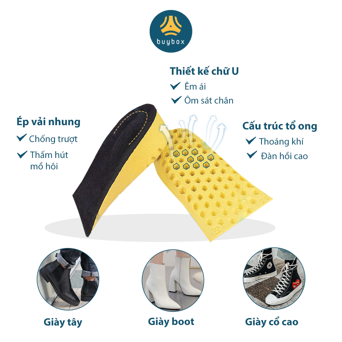 Lót giày độn đế cao su non, nhựa EVA, tăng chiều cao, êm chân, chống thốn - buybox - BBPK209