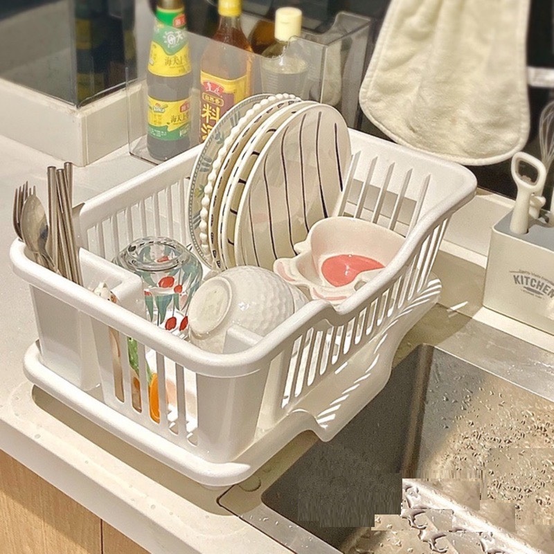 Kệ Rổ Úp Chén Có Khay Hứng Nước Nhựa Cao Cấp