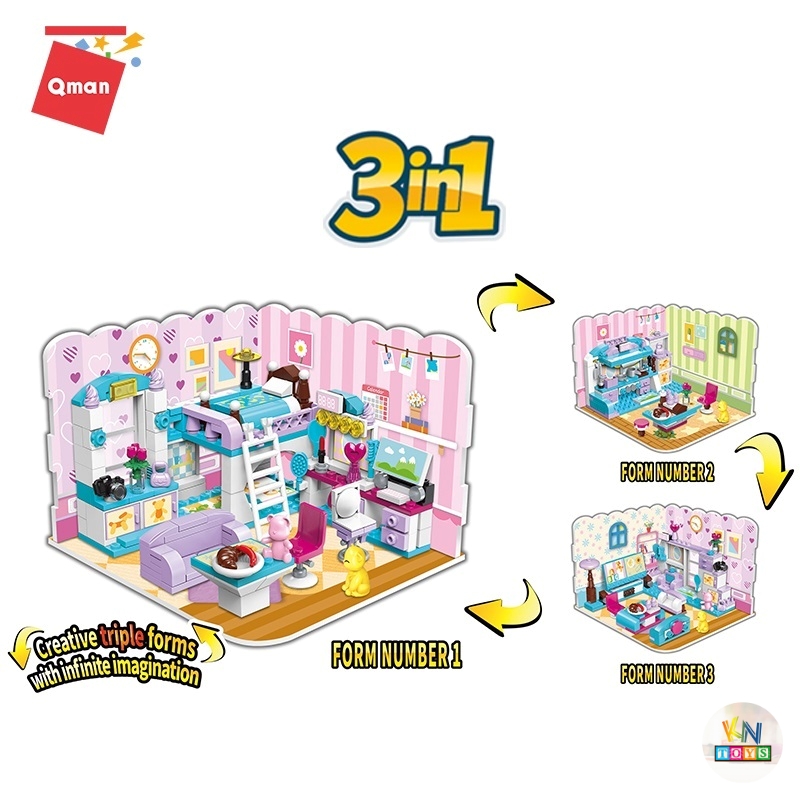Đồ chơi lắp ghép,xếp hình Qman 4801: Phòng của bé gái