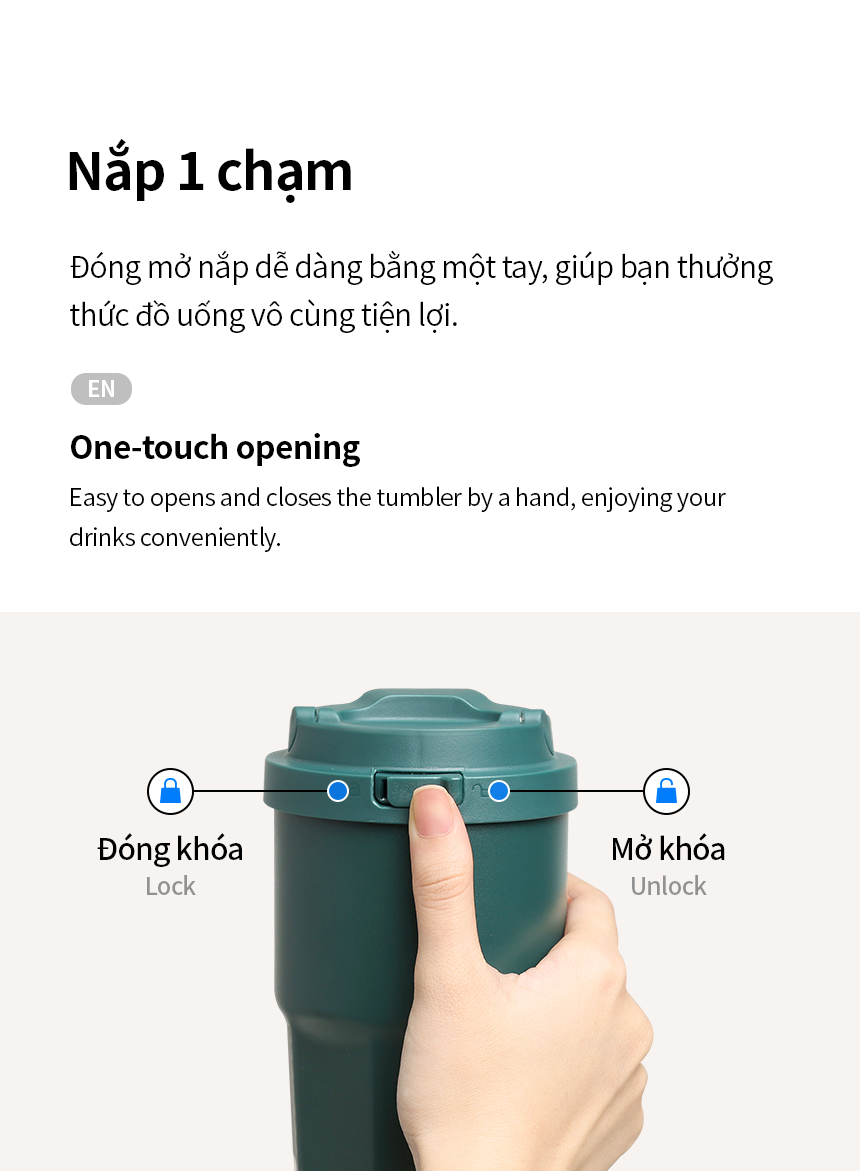 Ly giữ nhiệt LocknLock 460ml Coffee Tumbler màu xanh lá - LHC3329DGRN - Hàng chính hãng, thép không gỉ 316L - JoyMall