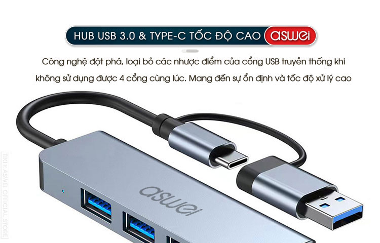 cổng usb, hub chuyển đổi usb type c aswei