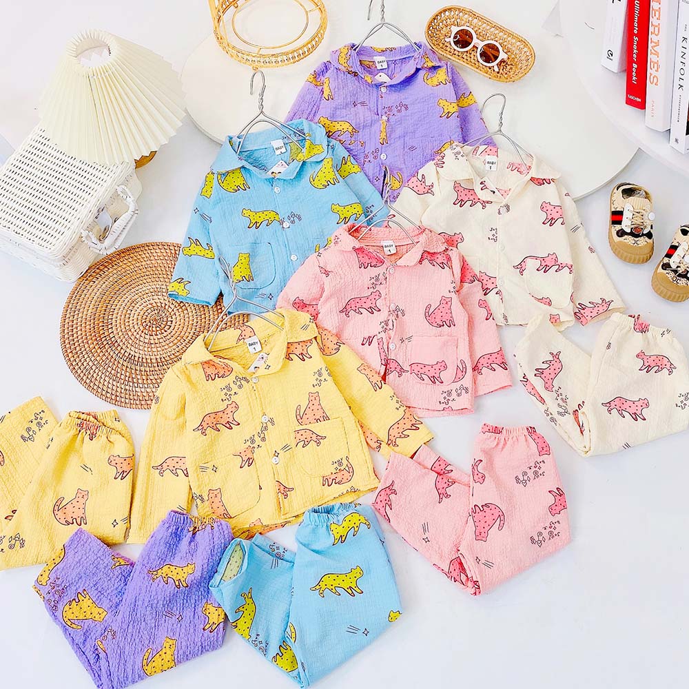 Pijama cho bé gái và bé trai dài tay tăm xốp pizama nhiều màu