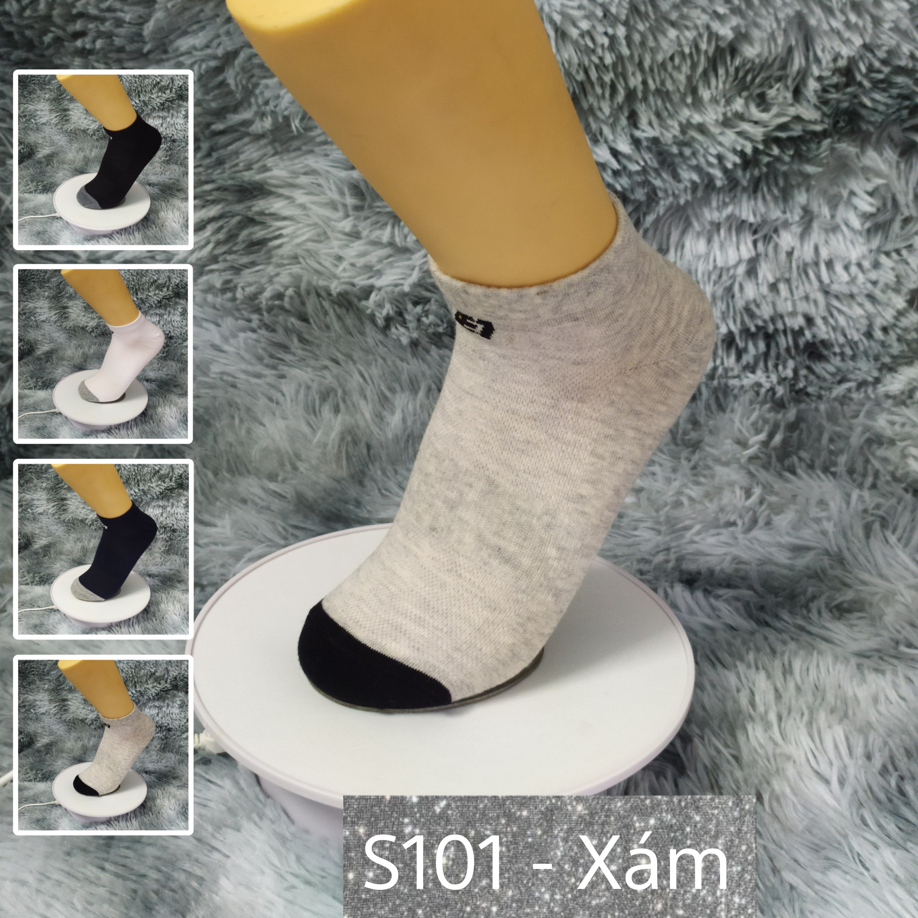 Tất Vớ cổ ngắn trơn Cotton Air Seven S101. 4 màu: Trắng, Đen, Xanh, Xám. Dày dặn, mềm mại, kháng khuẩn khử mùi, không hôi chân.