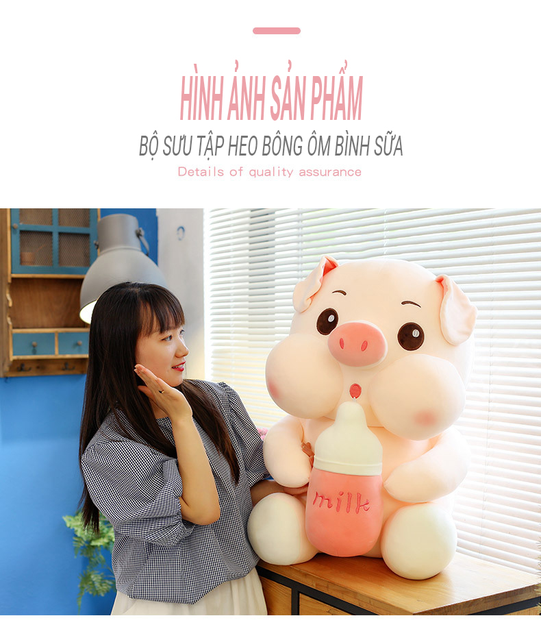 Gấu bông heo ôm bình sữa Thành Phát Đạt size 35cm mềm mịn, đáng yêu 12