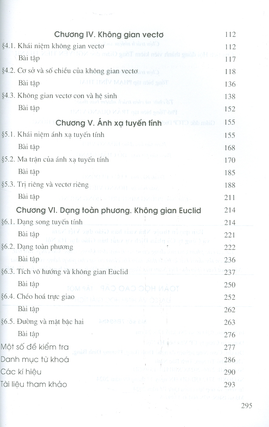 Toán Học Cao Cấp, Tập 1: Đại Số Và Hình Học Giải Tích (Tái bản lần thứ tư, năm 2024)- GS.TS. Nguyễn Đình Trí (Chủ biên), PGS. TS. Trần Việt Dũng, PGS. TS. Trần Xuân Hiển, PGS. TS. Nguyễn Xuân Hào