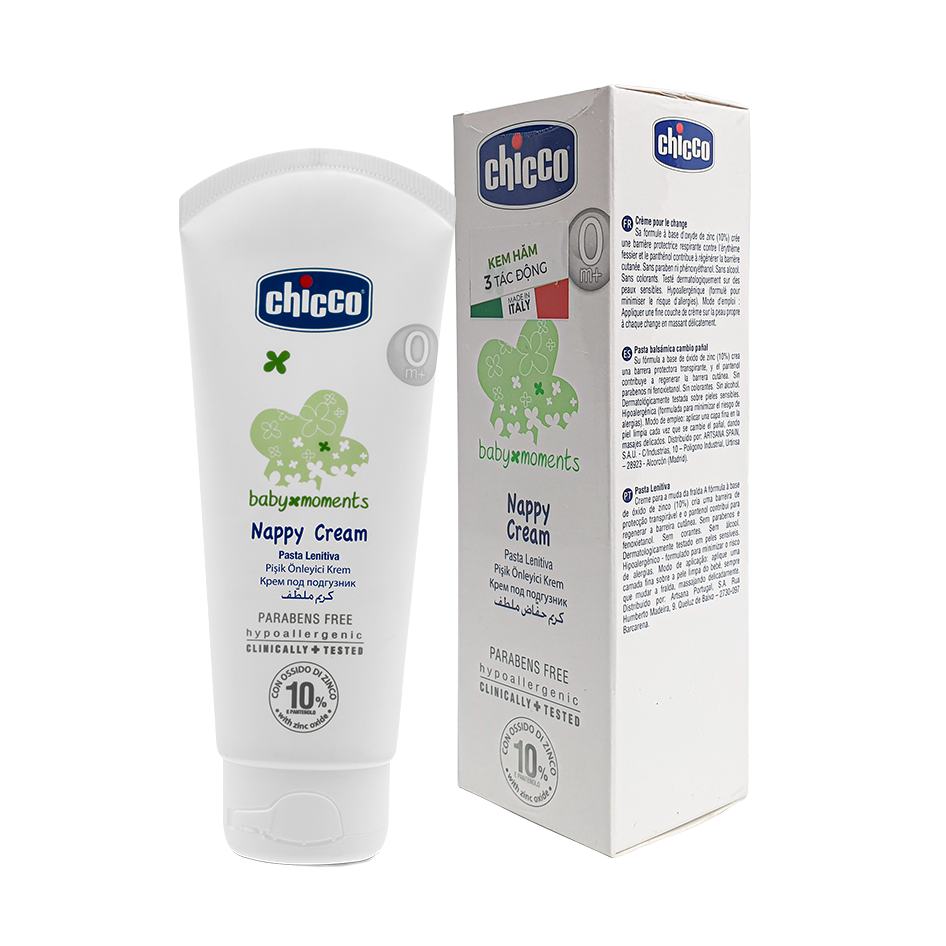 Kem Chống Hăm Dưỡng Da 3 Tác Động Chicco Baby Moments Nappy Cream, cho Bé Từ 0 Tháng, 100ml