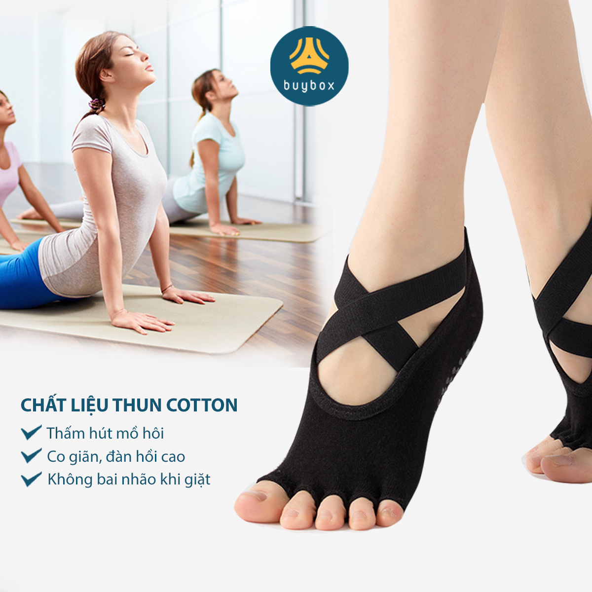 Vớ yoga xỏ 5 ngón kết hợp quai chéo chữ X chống tuột thoải mái vận động, hạt silicon chống trơn trượt - Buybox - BBPK286