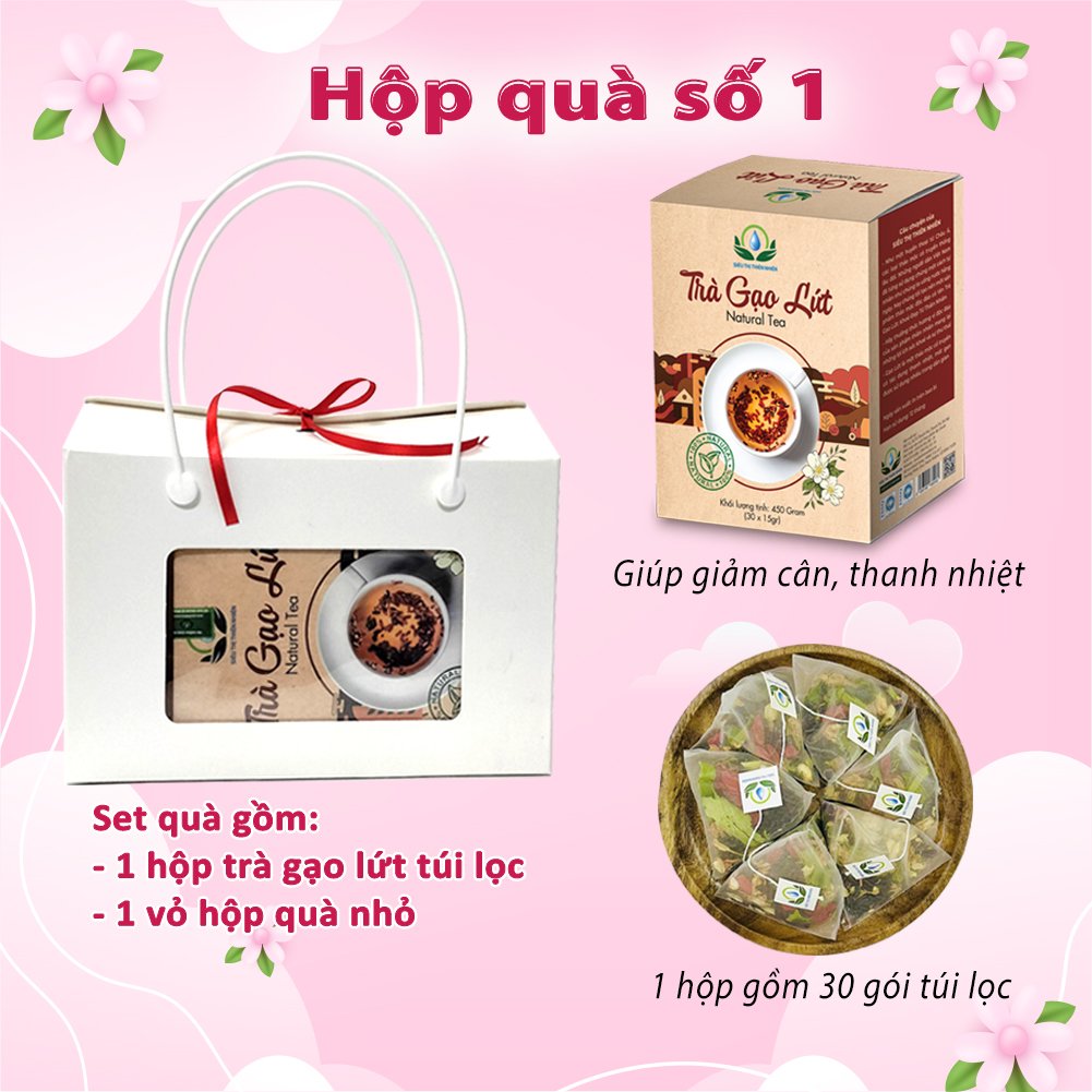 Set quà sức khỏe biếu tặng 8/3 20/10 20/11 14/2 ngày lễ tết Siêu thị thiên nhiên, hộp trà gạo lứt, cà gai leo túi lọc