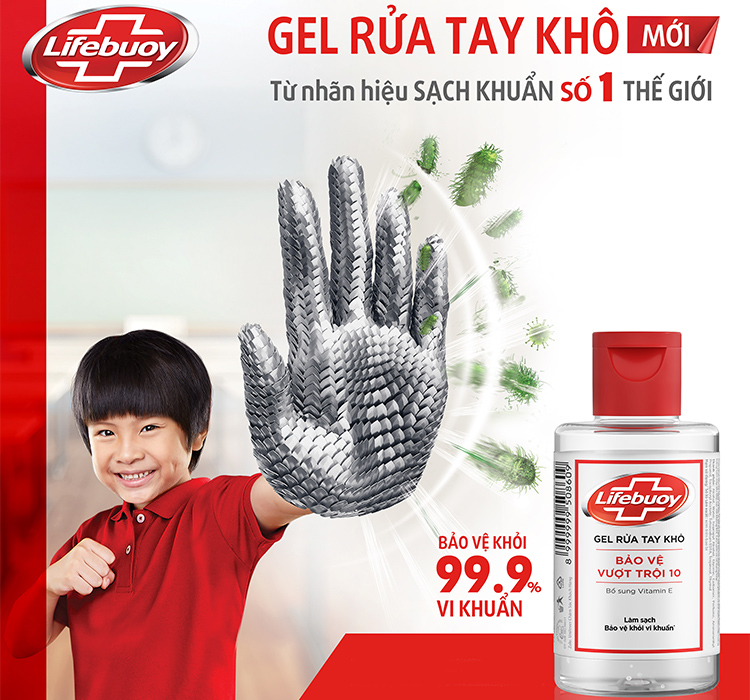 Gel Rửa Tay Khô Sạch Siêu Nhanh Lifebuoy Bảo Vệ Vượt Trội 10 (Chai Nắp 100ml)