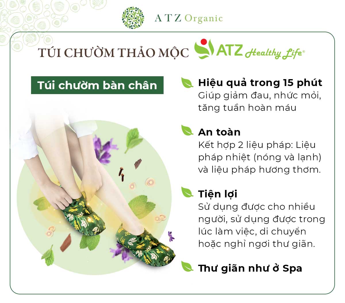 túi chườm chân thảo dược - atz healthy life - nóng lạnh đa năng 2