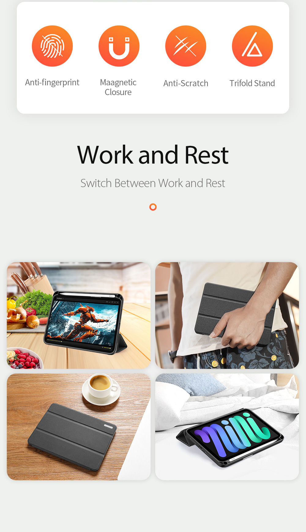 Bao da Dux Ducis Domo Series cho iPad Mini 7/ Mini 6 có khe cắm bút, auto sleep/ wake_ Hàng chính hãng