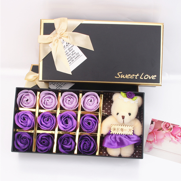 Hộp Quà Hoa Hồng Sáp 12 Bông 3 Màu Sắc Kèm Gấu
