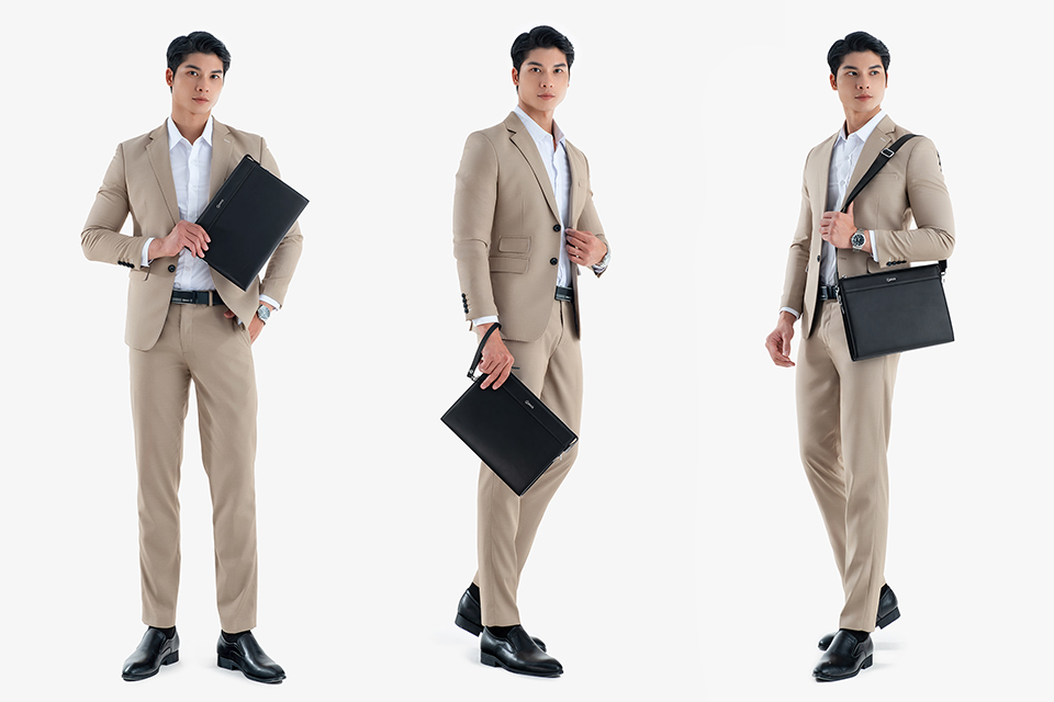 Ví Cầm Tay Nam Clutch Da GENCE CL07 Da Bò Cao Cấp Màu Đen Có Dây Đeo Vai