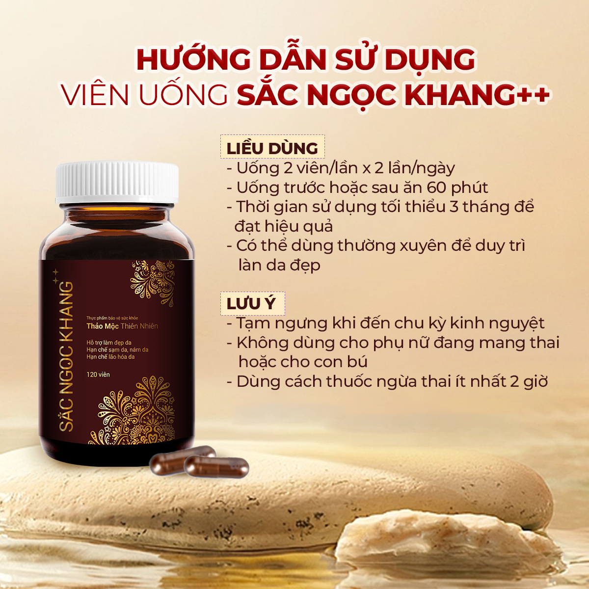 Viên Uống Sắc Ngọc Khang ++ chống lão hóa da, giảm nám, tàn nhang cao cấp (Hộp 60 Viên)