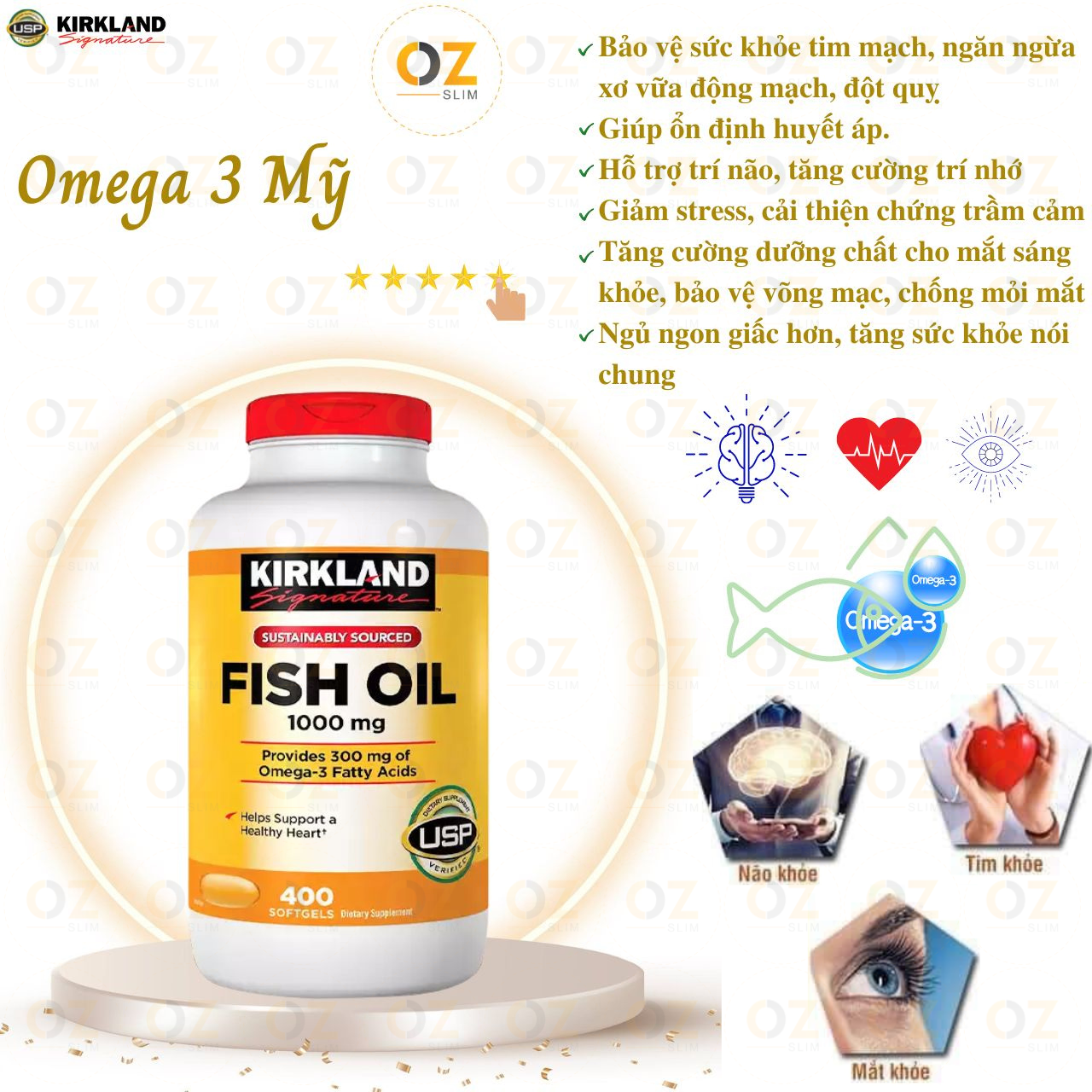 Omega 3 Mỹ Kirkland Signature Fish Oil 1000mg