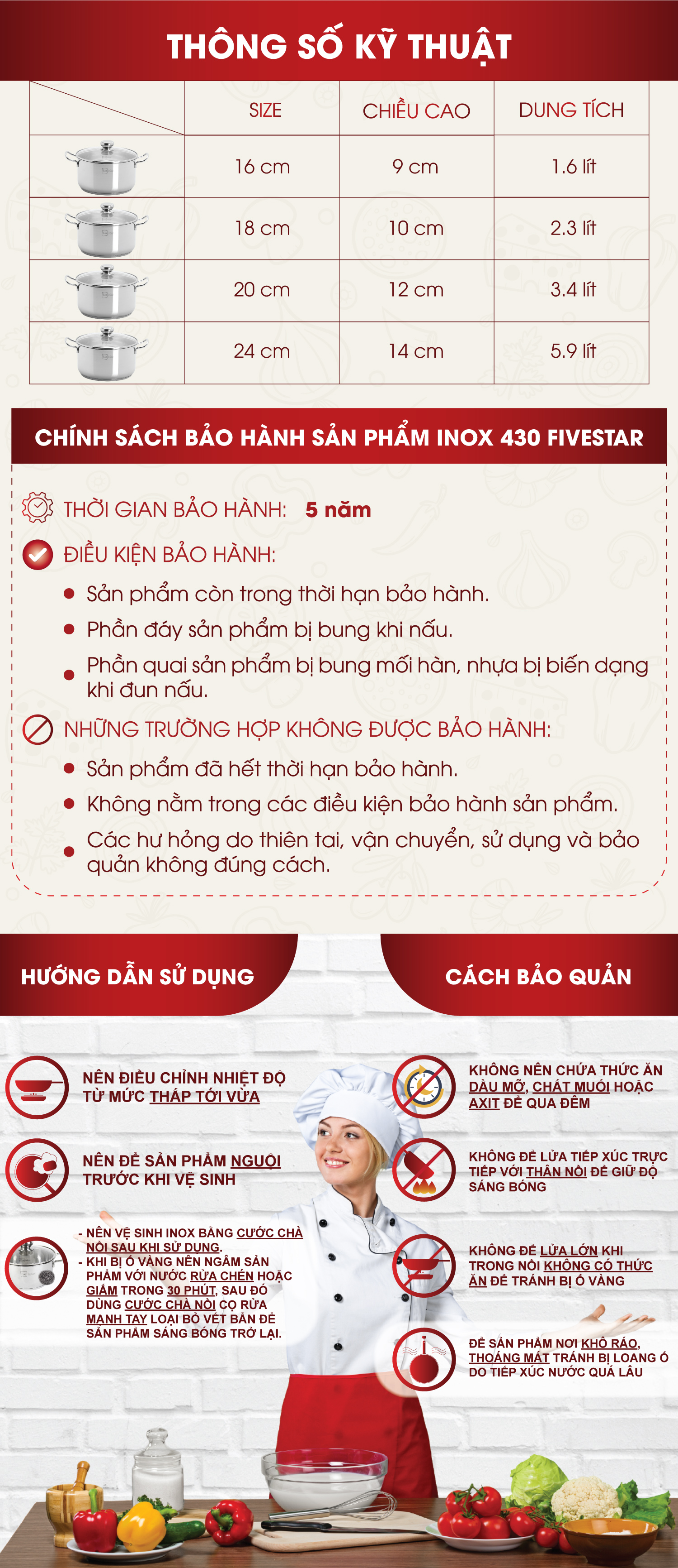 Bộ 4 Nồi Nắp Kiếng 3 Đáy FIVESTAR FS08CG - Hàng Chính Hãng