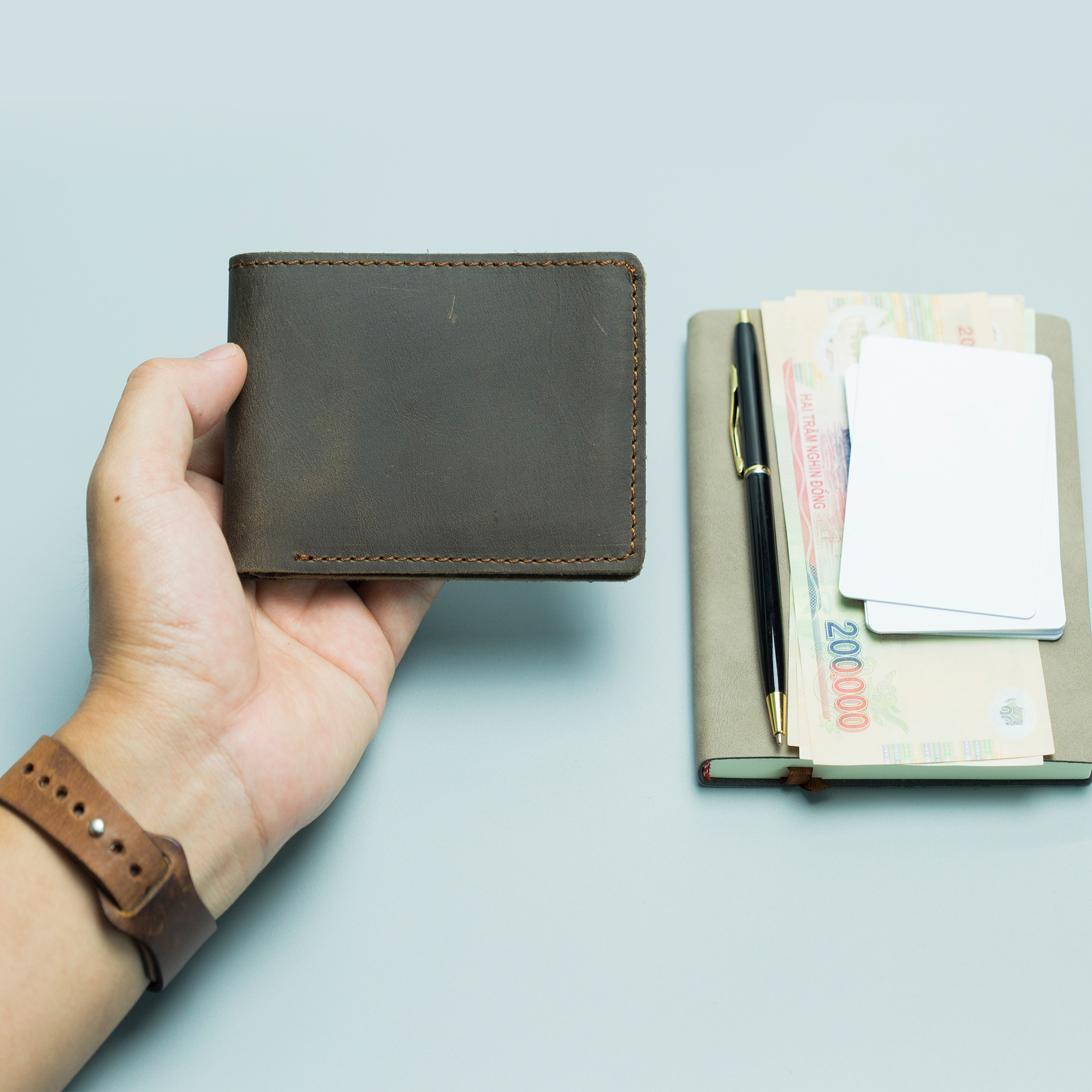 Ví mini nam da sáp ngựa điên V118 Bụi leather