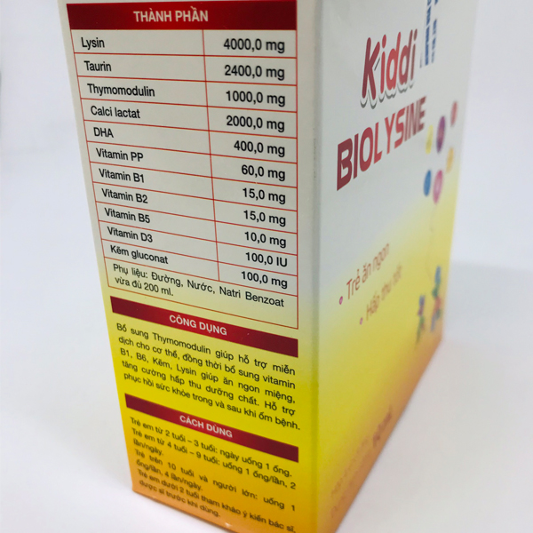 Thực phẩm chức năng tăng cường hệ miễn dịch, tăng cường hấp thu, giúp bé ăn ngon miệng KIDDI BIOLYSINE (Hộp 4 vỉ x 5 ống 10ml)