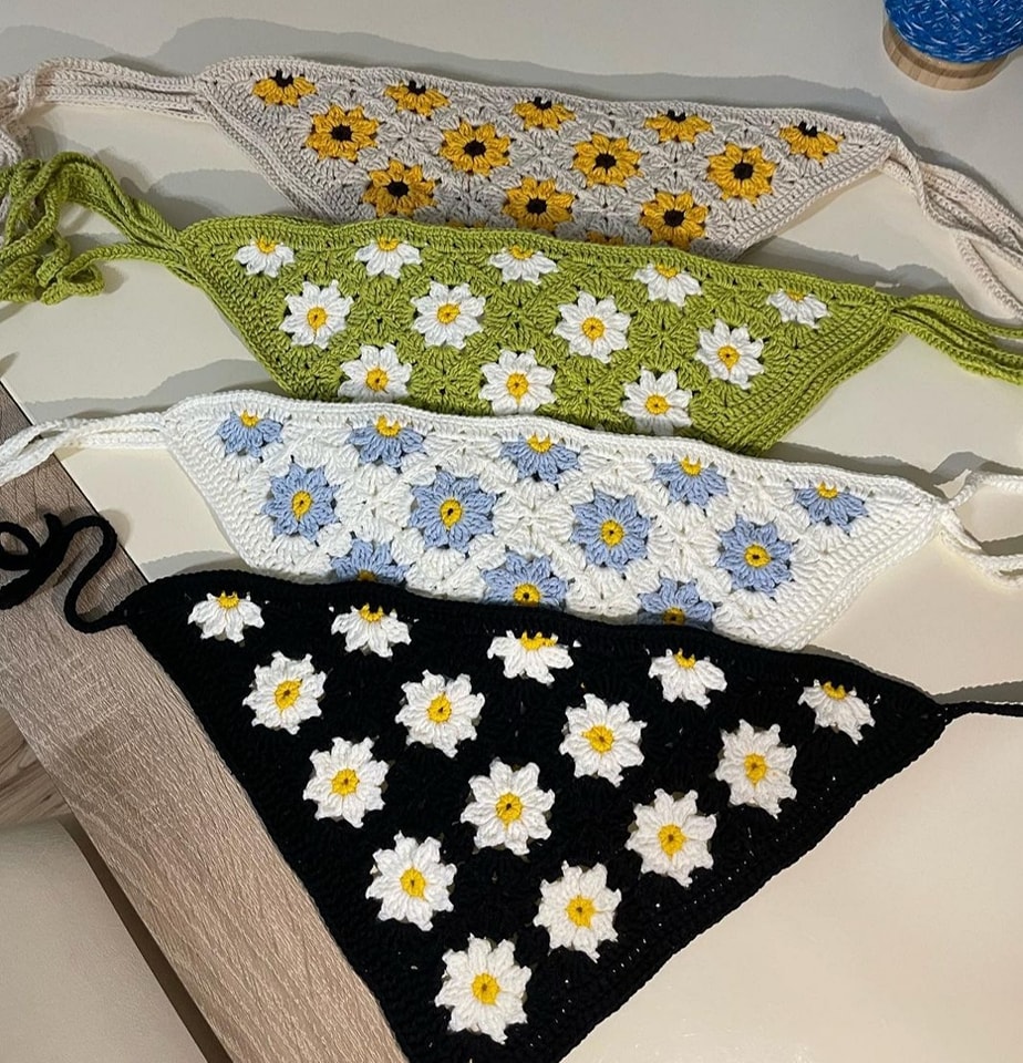 Khăn Bandana Len Hoa Cúc