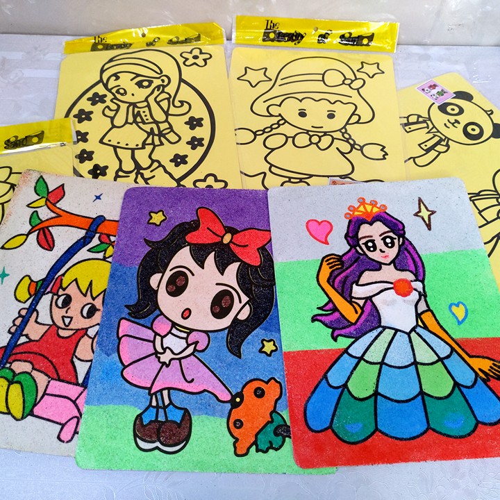 Mua Combo 10 Tranh A4 Tô Tranh Cát Nền Vàng Cho Bé (Giao Mẫu Ngẫu Nhiên )