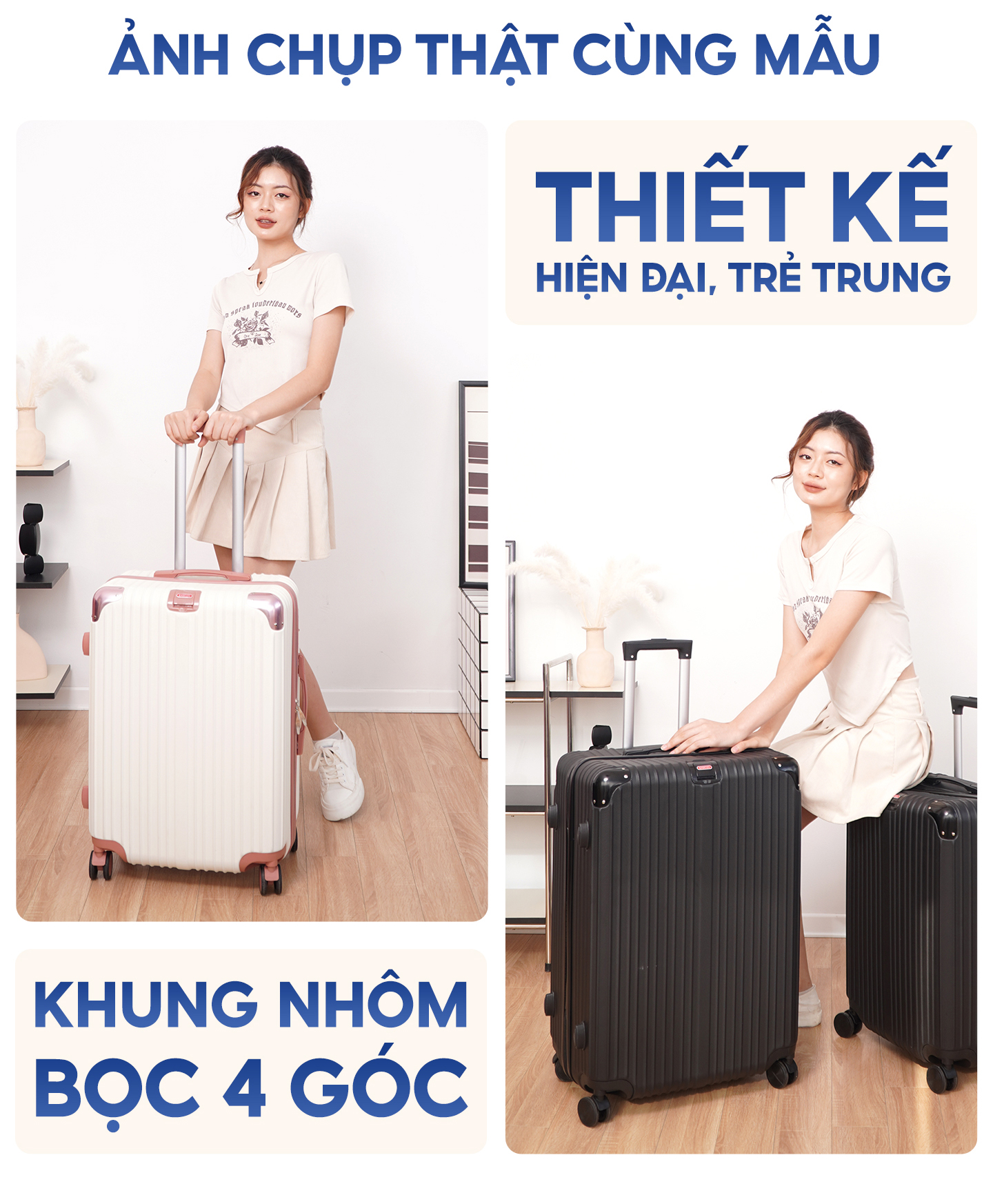 Vali du lịch BAMOZO 8809 vali kéo nhựa được bảo hành 5 năm